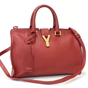 Saint Laurent Cabas Y Line Handbag Shoulder Bag Red Leather PARIS